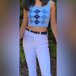 SHEIN BLUE CHECKERED RIBBED CROPPED TANK TOP SIZE S/US 4